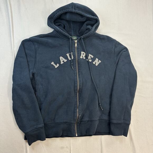 Lauren Ralph Lauren Jacket Womens Large Blue Hoodie Full Zip - Picture 1 of 6